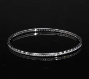 Elegant 2.6\" Anniversary Cut Channel <b>Set</b> 14K White Gold <b>Bangle</b> with Natural Diamonds for Women's Daily Party Wear - Product Image 6