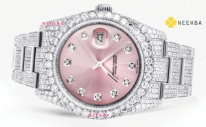 Sunburst dial Moissanite Watch-สีชมพู, นาฬิกาเพชร100% ชุดในราคาไม่แพงจากอินเดีย - Product Image 3