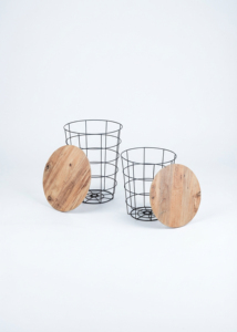 Stainless Steel Basket Style <b>Side</b> <b>Tables</b> Removable Wooden Tops Blanket <b>Storage</b> Tea <b>Table</b> <b>Living</b> <b>Room</b> Home - Product Image 3