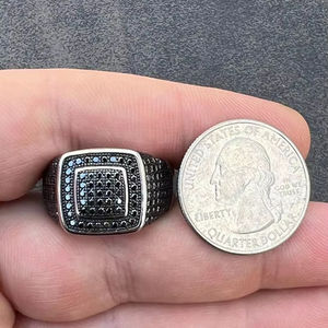 925 <b>Silver</b> Plated Gorgeous <b>Black</b> Diamond <b>Ring</b> <b>Black</b> Moissante Everyday Classic Square <b>Ring</b> for Men's Fashion Jewelry - Product Image 1