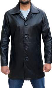 2023 nouveauté hommes hiver affaires longue veste en cuir PU mode mince manteau mâle entièrement personnalisé - Product Image 2