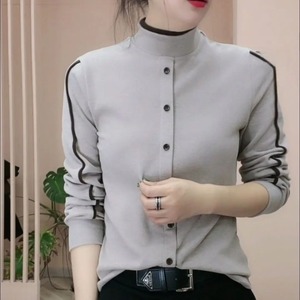 Camisa de Otoño e Invierno, Nuevo Estilo, Cuello Alto de Manga Larga, Holgada y Moderna para Mujer - Product Image 3