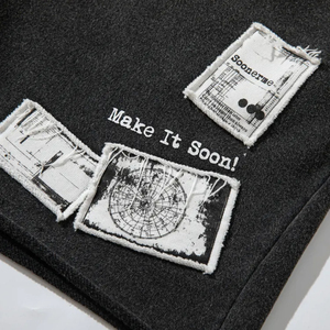 Vintage en détresse brodé Patch coton Shorts pour hommes haute rue acide lavage sans couture taille élastique numérique chaud solide - Product Image 4