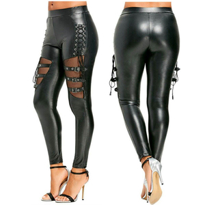 Pantalons stretch tendance OEM, pantalon crayon long, bleu, femme, taille haute, jean en cuir PU, pantalon respirant, 2026 - Product Image 2