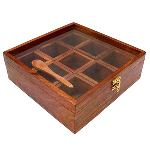 Caja de almacenamiento de especias Masala Dabba de madera con tapa de vidrio para utensilios de cocina y uso en restaurantes Producto de gran oferta - Product Image 4