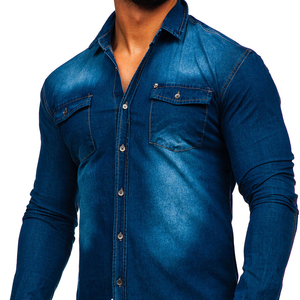 เสื้อยีนส์ลำลองฤดูใบไม้ร่วงสำหรับผู้ชาย, เสื้อผ้าฝ้ายแขนยาวทรงสลิมฟิตเสื้อไซส์ใหญ่ใส่ได้ทุกวันสำหรับผู้ชาย - Product Image 1