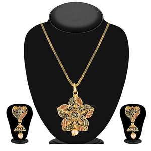 Kriaa Brown Kundan Stone Plaqué or Fine Jewelry Pendentif Set 1204007 - Product Image 1