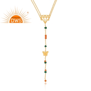 Latest Trending <b>Sterling</b> <b>Silver</b> Gold Plated Carnelian & Green Onyx Beaded Gemstone Pendant <b>Necklace</b> Jewelry Manufacturer - Product Image 2