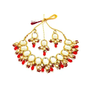 Ensemble de collier plaqué or Kundan Meenakari avec pierres de cristal, perles et diamants pour mariage ou cadeau, bijoux en cuivre fin - Product Image 1