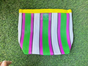 Custom Striped Travel Beach <b>Tote</b> <b>Bag</b> Eco-Friendly Recycled <b>Nylon</b> Reusable <b>Zipper</b> Logo Label Cosmetic Toiletry Shopping <b>Bag</b> - Product Image 3
