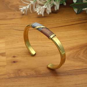 Minimalist Brass Cuff <b>Bracelet</b>, Handmade Wire Wrapped Bangle, <b>Adjustable</b> Open Cuff, Mixed Metal Jewelry Chic <b>Bracelet</b> Gift - Product Image 1