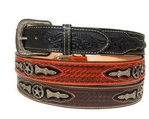 Meilleure vente Silver star Concho Ceinture en cuir pleine fleur occidentale Premium Cow Hide Ceintures unisexe de luxe prêt à expédier unisexe - Product Image 1