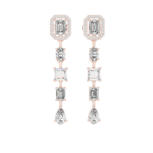 Boucles d'oreilles pendantes en diamant de laboratoire 3.098 CT, coupes émeraude, ovales, carrées et en forme de poire, or 18 carats, 14 carats, 10 carats et argent 925, rose - Product Image 1