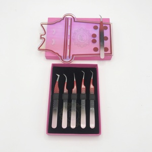 Pinzas de extensión de pestañas de nuevo estilo sostenible, triplete con recubrimiento en polvo, punto plateado, caja de tarjeta de azulejo de pestañas de acero inoxidable, embalaje - Product Image 2