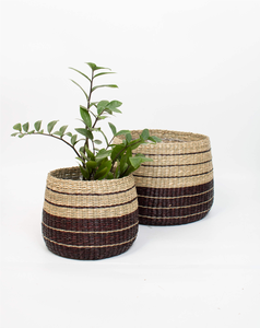 Manufacturer Vietnam Set of 2 Hand Woven Braided Striped <b>Seagrass</b> <b>Plant</b> <b>Pots</b> Indoor Outdoor Decor Home Yard Garden Balcony - Product Image 3