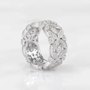 แหวนวินเทจของผู้หญิงสวยสดใสตัดเพชรธรรมชาติแหวนเงินสเตอร์ลิงเครื่องประดับสวยงาม - Product Image 2