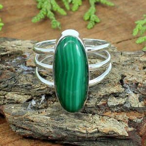 Romantic Malachite Gemstone <b>Ring</b> 92.5 Sterling Silver Handmade Platinum Jewelry with Rhodium Plating <b>Fine</b> <b>Rings</b> - Product Image 1