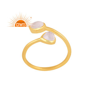 Meilleure qualité argent sterling plaqué or 18 carats pierre de lune arc-en-ciel naturelle bague réglable Demi fabricant de bijoux fins - Product Image 1