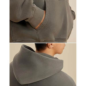 Vintage Oversize Heavy Cotton Fleece 80/20 French Terry Custom Pullover Acid Wash Distressed No <b>String</b> Hoodie Winter - Product Image 6