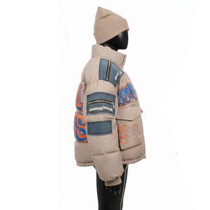 Chaqueta Acolchada Extra Grande para Mujer, Exterior de Nailon, Relleno de Algodón, Panel de Mezclilla, Bordado, Estampado, Logotipo Personalizado, Ropa de Invierno - Product Image 3