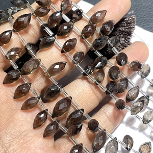 Cuentas de Briolette con forma de marquesa gruesa facetadas de cuarzo ahumado Natural de alta calidad para cuentas de piedra de joyería marrón - Product Image 5