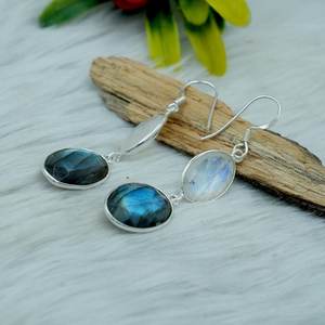 925ต่างหูเงินสเตอร์ลิงต่างหูพลอยอัญมณีลาบราดอไรต์ธรรมชาติน่ารักสำหรับงานแต่งงาน - Product Image 4