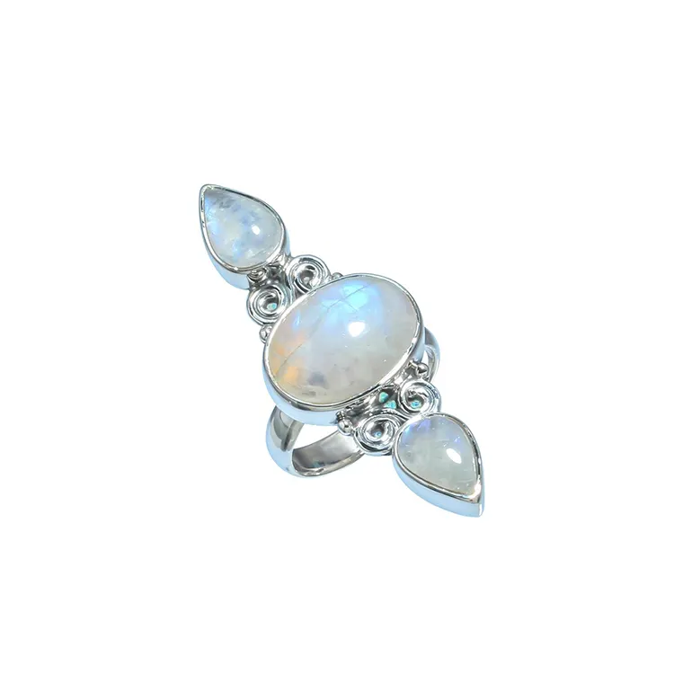 Rainbow Moonstone Hot Selling 925 Solid Sterling Silver Natural Gemstone Ring Handmade Jewelry