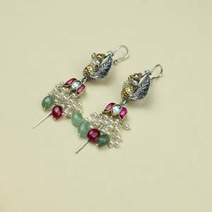 Boucles d'oreilles pendantes Anokhi Fusion Paon et Lotus en argent sterling et zircon pour mariage - Product Image 4