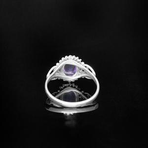 Bague ovale en argent 925 avec pierres précieuses, lunette faite à la main, bague d'anniversaire, vêtements quotidiens avec pierre d'améthyste élégante - Product Image 2
