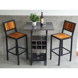 Industrial Style <b>Bar</b> <b>Table</b> Set with Shelf 2 <b>Bar</b> <b>Stools</b> for Home Basement Gym Hotel-70x70cm Glass Furniture Combo CBCF285 - Product Image 2