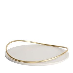 Ovale Moderne De Luxe De Haute Qualité Décor À La Maison Plateau En Marbre Laiton Plaqué Or Poignées Ustensiles De Cuisine Table À Manger Plateau - Product Image 3