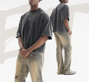 Clothing Manufacturers Custom <b>Men's</b> Boxy T-shirts 100% Cotton Oversize Distressed <b>Cropped</b> <b>Men</b> Gym Oversized T-shirt <b>for</b> <b>men</b> - Product Image 1