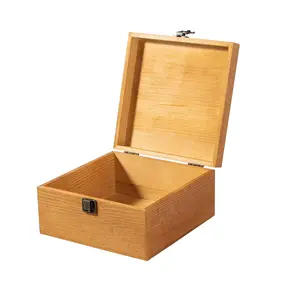 힌지 뚜껑과 전면 걸쇠가 있는 빈티지 나무 보관함 용기, 7.7 ''x 7.7'' x 3.9 ''유품 상자, 소박한 나무 상자