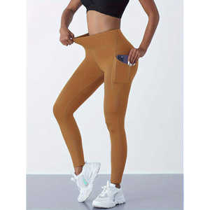 Pantalones de Yoga de Cintura Alta para Mujer, Leggings Deportivos Antideslizantes con Bolsillos Laterales, Pantalones Elásticos para Gimnasio, Correr y Pilates, Color Sólido - Product Image 4