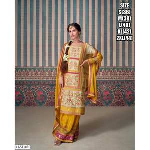 Punjabi brodé Kurta Sharara dupatta avec des glands col rond manches trois-quarts long indien ethnique Anarkali costume mariage - Product Image 3