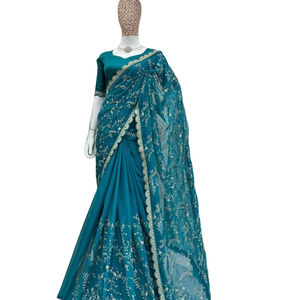 Exclusivo Último Venta Caliente Nuevo Diseñador Tibby Seda Material Color Azul SareeMayorista Precio En Surat Gujarat Para Tarifa Barata - Product Image 1