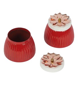 Juego de Recipientes de Almacenamiento Metálicos con Diseño Floral Rojo, Recipientes Herméticos Elegantes con Tapas Decorativas, Perfectos para Té, Azúcar, Especias, Decoración de Cocina - Product Image 4