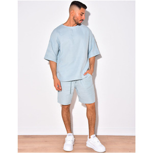 Customizable Two-Piece Distressed Tracksuits Set Manufacture <b>Patch</b> Sweatsuits with Cropped Hoodie and <b>Short</b> Solid Pattern - Product Image 1