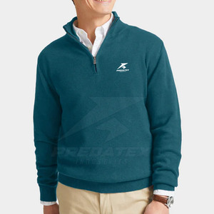 Confortable et décontracté respirant coton mélangé quart fermeture éclair pull pour hommes et femmes col montant motif solide saison d'hiver - Product Image 2