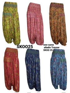 กางเกงอลาดินของผู้หญิงเอวกลางฤดูร้อนสไตล์โบโฮฮาเร็มผ้าซารีผ้าไหมลายดอกไม้ยืดหยุ่นทรงหลวมระบายอากาศสไตล์ชนเผ่า - Product Image 2