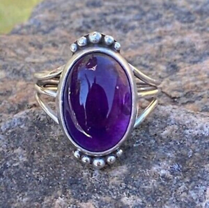 Anillo de ajuste de bisel de corte ovalado clásico de Plata de Ley 925 de amatista púrpura piedra de nacimiento Natural para compromiso de febrero para boda - Product Image 3