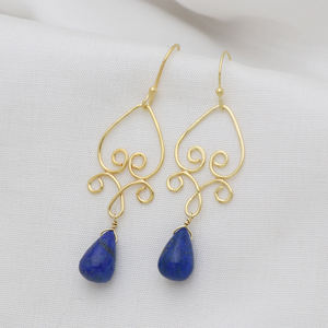 Mode élégante Boucles d'oreilles en argent sterling pur 925 plaqué or Lapis naturel Boucles d'oreilles en pierres précieuses Bijoux fins pour femme OEM - Product Image 3