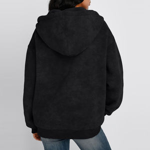 Sweat à capuche vintage délavé pour filles, polaire épais, streetwear d'hiver, surdimensionné, écologique, fermeture éclair intégrale, sweat à capuche pour femmes - Product Image 2