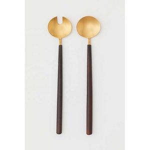 New <b>Gold</b> Twig Design Handle Silver Mirror Polished Designer Salad Serving Spoon & Fork Set for Wedding and Party - Product Image 4