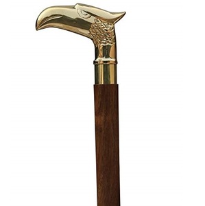 Canne de marche en bois nautique, canne de marche en laiton antique, canne de marche en bois nautique en laiton massif avec poignée sculptée - Product Image 4