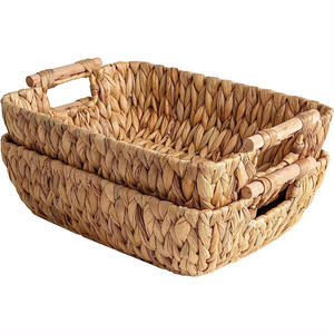 Handmade Eco-Friendly Modern Bohemian Style <b>Small</b> Rectangular Bamboo Home <b>Storage</b> <b>Basket</b> Water Hyacinth Handles Multifunction - Product Image 1