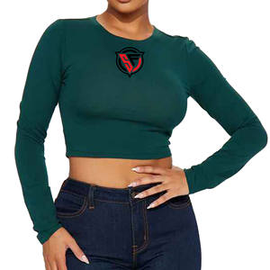 Vente chaude automne femmes décontracté Slim Fit haut court confortable T-Shirt court Sexy manches longues respirant haut à col rond pour les femmes - Product Image 6