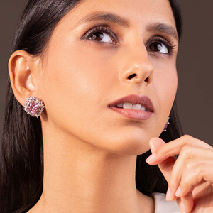 Pendientes de Lujo con Circonita Cúbica en Forma de Princesa Rosa para Mujer, Pendientes de Halo Plateados en Plata, Joyería para Bodas y Fiestas - Product Image 2