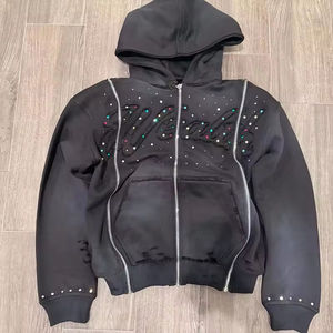 Meilleurs fabricants de vêtements streetwear : Sweat à capuche zippé en French Terry, broderie personnalisée, délavage vintage, effet vieilli, strass et délavage à l'acide - Product Image 1