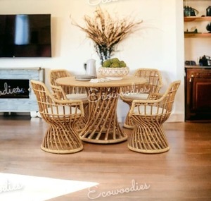 ชุดเก้าอี้ไม้ไผ่สานสำหรับโต๊ะกาแฟหวายสำหรับสวนกลางแจ้งชุดเก้าอี้ทานอาหาร - Product Image 4